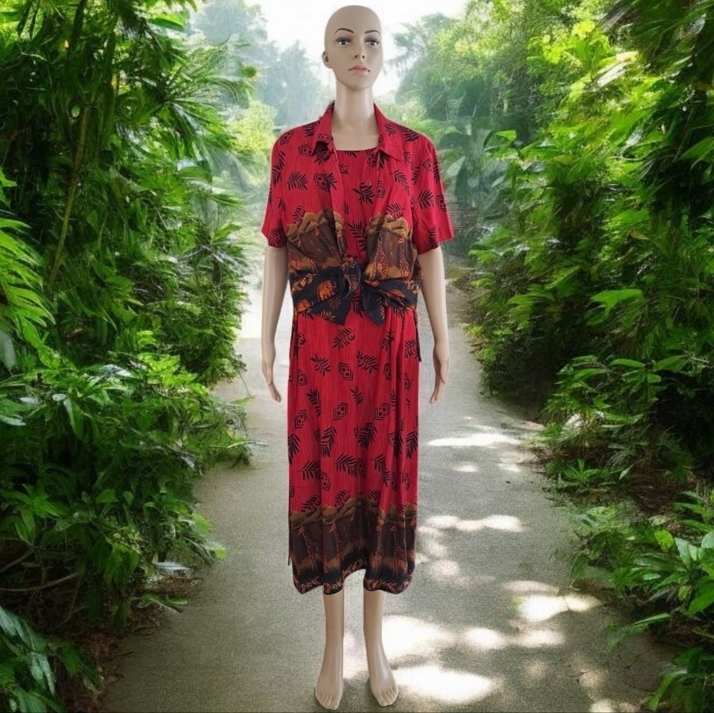 Tradition 2 Pc vintage safari print dress and short-sleeved shirt set Jungle Set - Picture 2 of 16